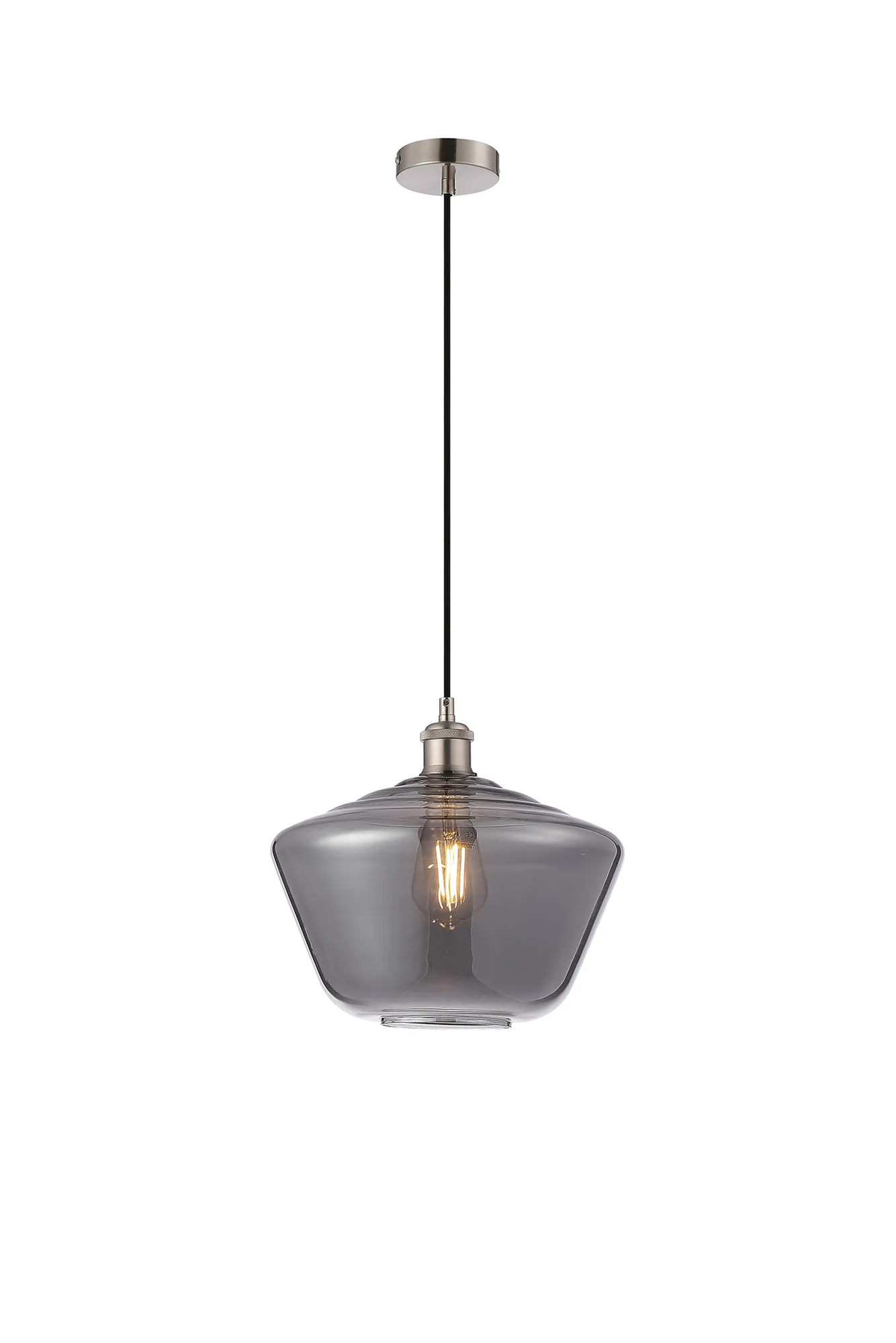 Cawdor Single Pendant, 1 Light E27, Satin Nickel/Black/Smoke Hexagonal Glass DK1140  Deco Cawdor